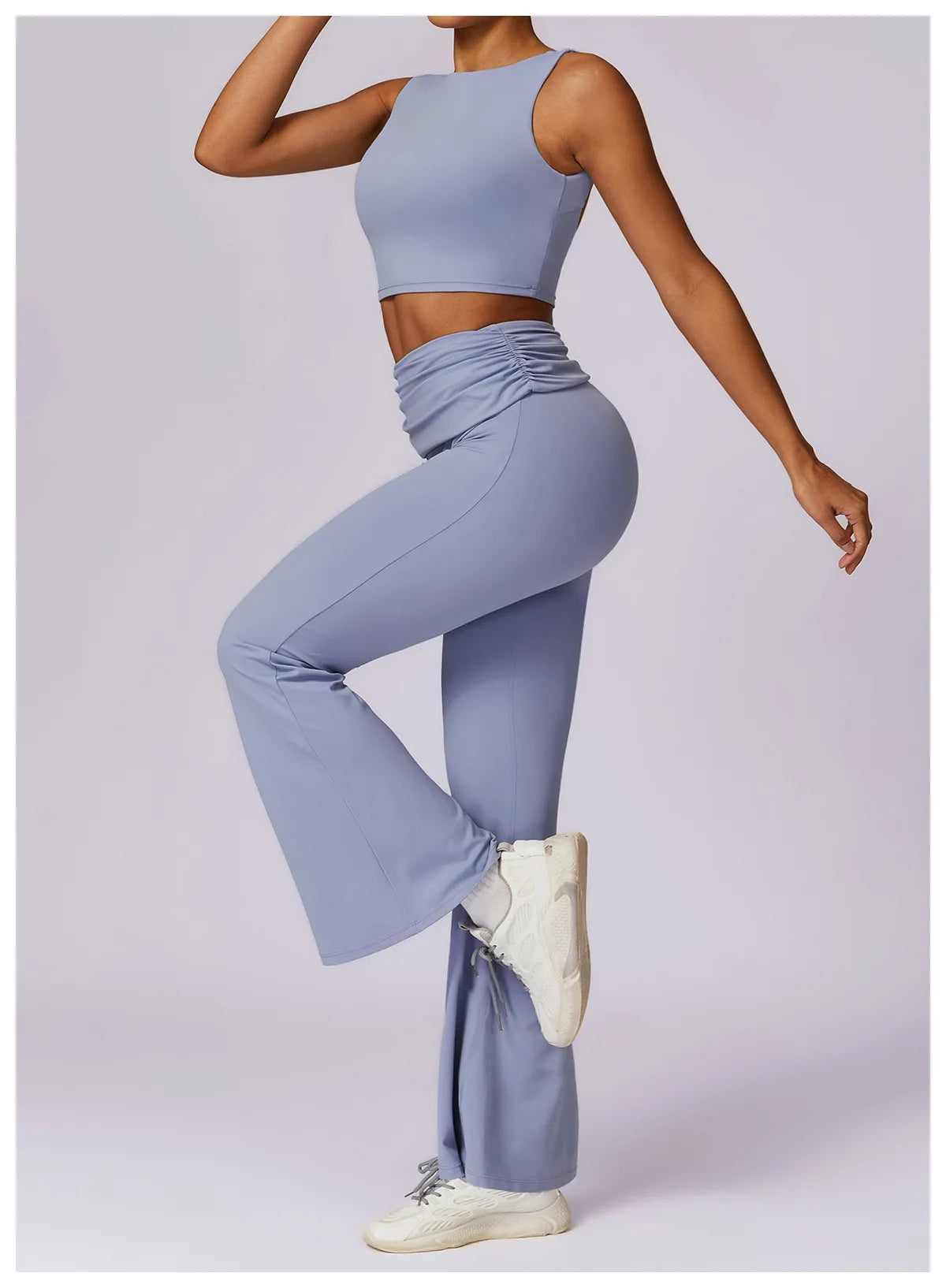 High-Waisted Flared Active Pants with Sculpting Fit – Neutral Beige