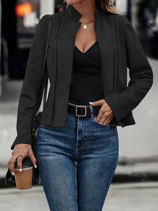 Faux Suede Leather Jacket/Winter Solid Color Long Sleeved Versatile Cardigan Short Jacket.