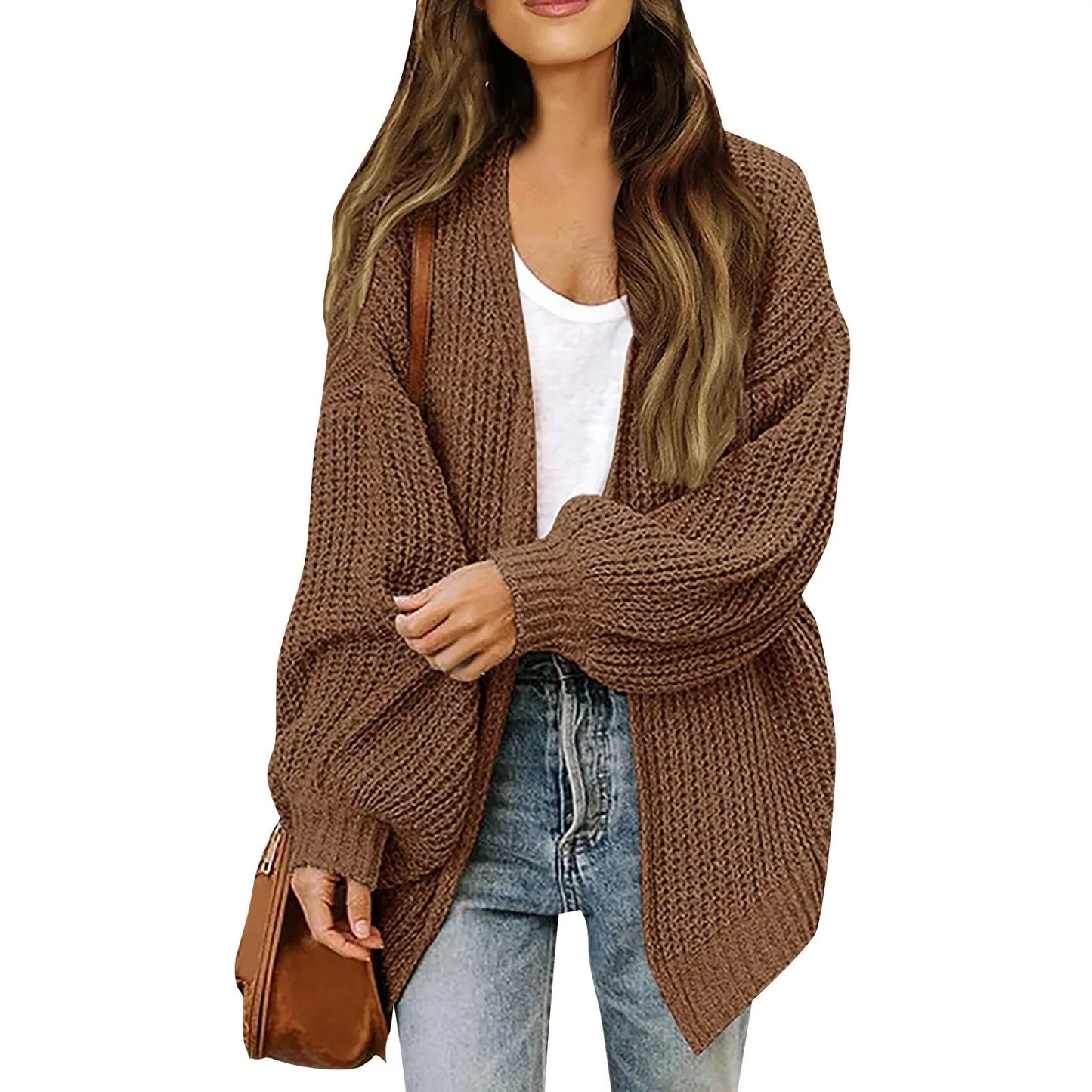 Lantern Sleeve Thick-Knit Cardigan | Timeless Elegance Knit