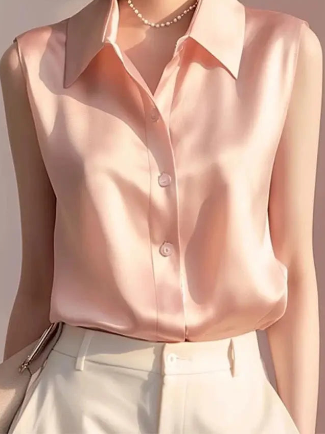 Sleeveless Satin Blouse for Women – Elegant Button-Front Top