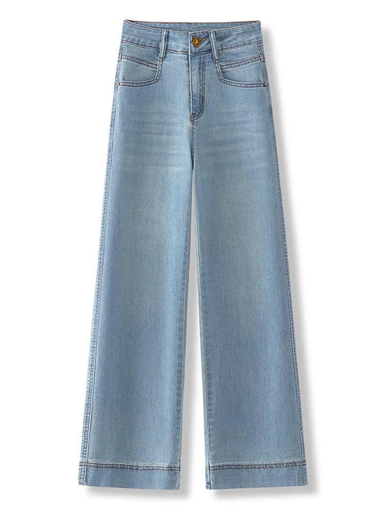 Women’s High-Waist Wide-Leg Jeans | Retro Straight-Leg Denim Pants | Light & Dark Wash