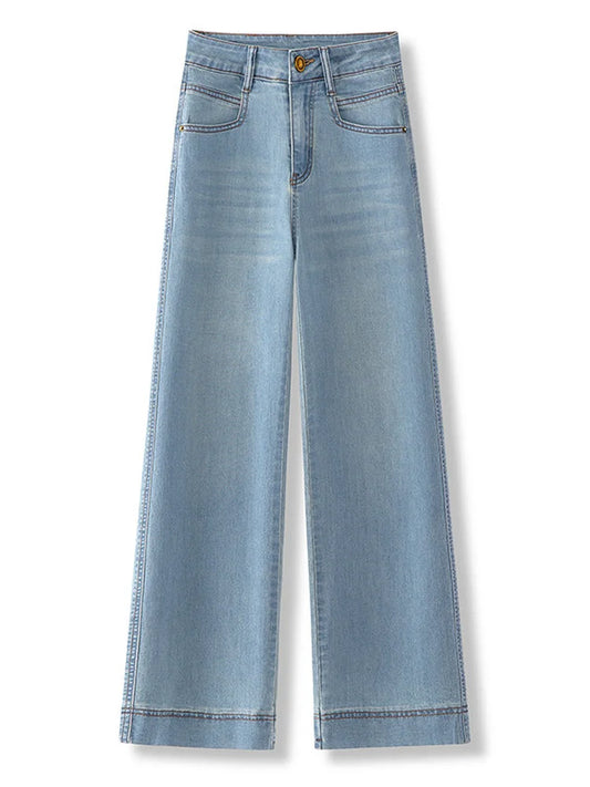 Women’s High-Waist Wide-Leg Jeans | Retro Straight-Leg Denim Pants | Light & Dark Wash