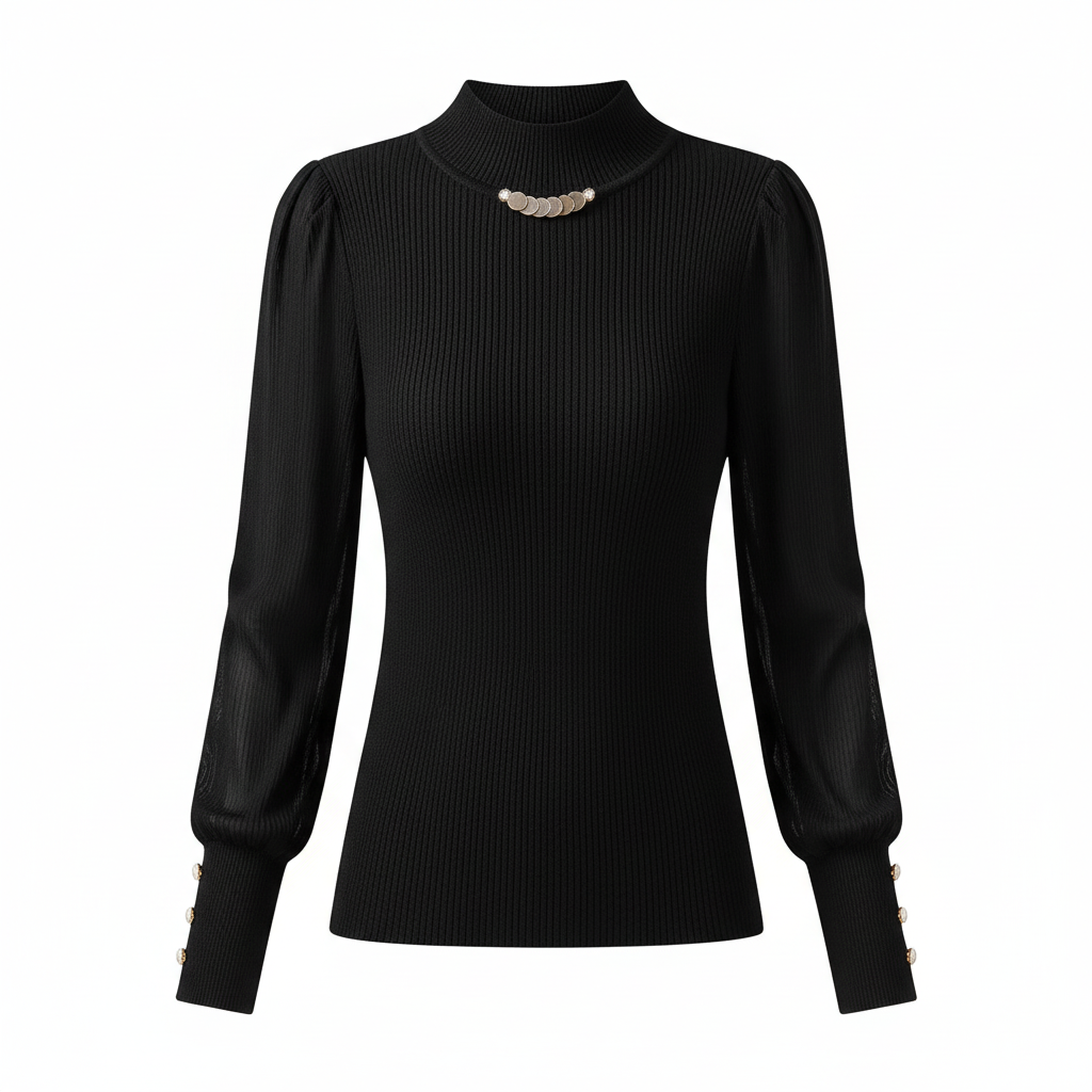 Elegant Solid Colored Button Sleeve Sweater’s/Women's Clothing/Autumn Winter Loose All-match Pullover’s.