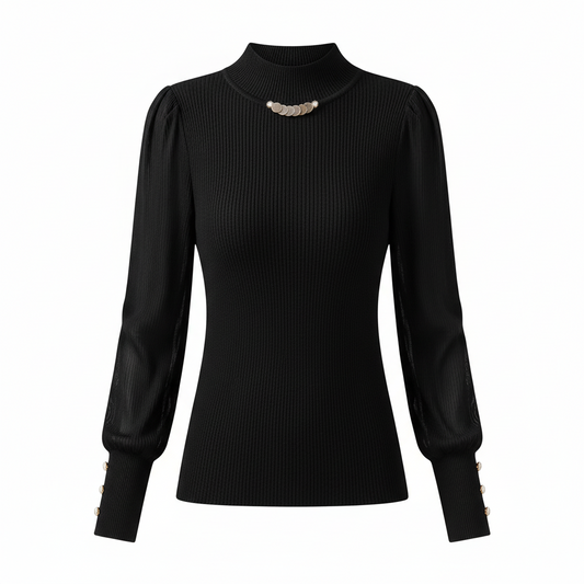 Elegant Solid Colored Button Sleeve Sweater’s/Women's Clothing/Autumn Winter Loose All-match Pullover’s.