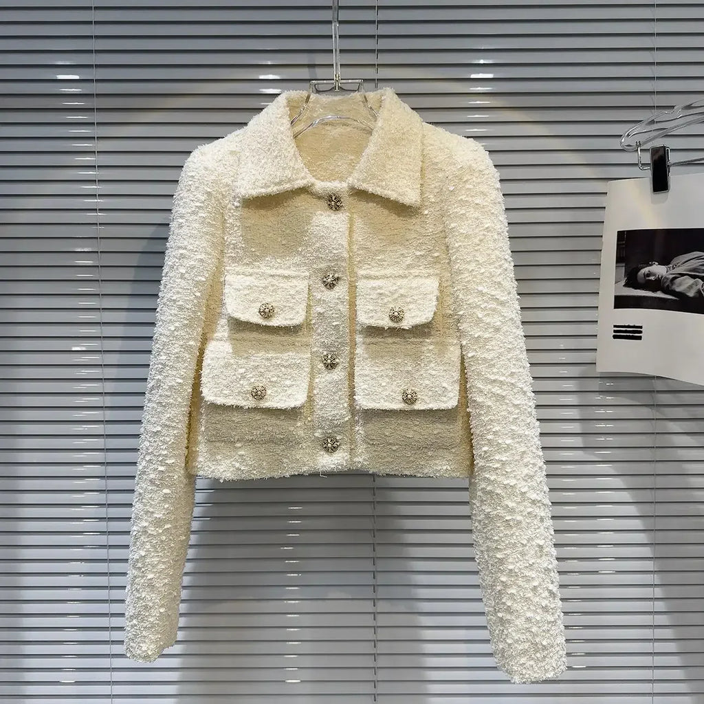 Solid Long Sleeved Buttoned Jacket/Straight Leg Trouser’s/Tweed Pocket Short Jacket + Pant’s/Vintage Designed Pullover.