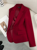 Elegant Slim Fitted Blazer’s/Red/Green Beige/Black/Solid Female Business Work Wear/Buttoned Formal Jacket Coat For Autumn Winter.