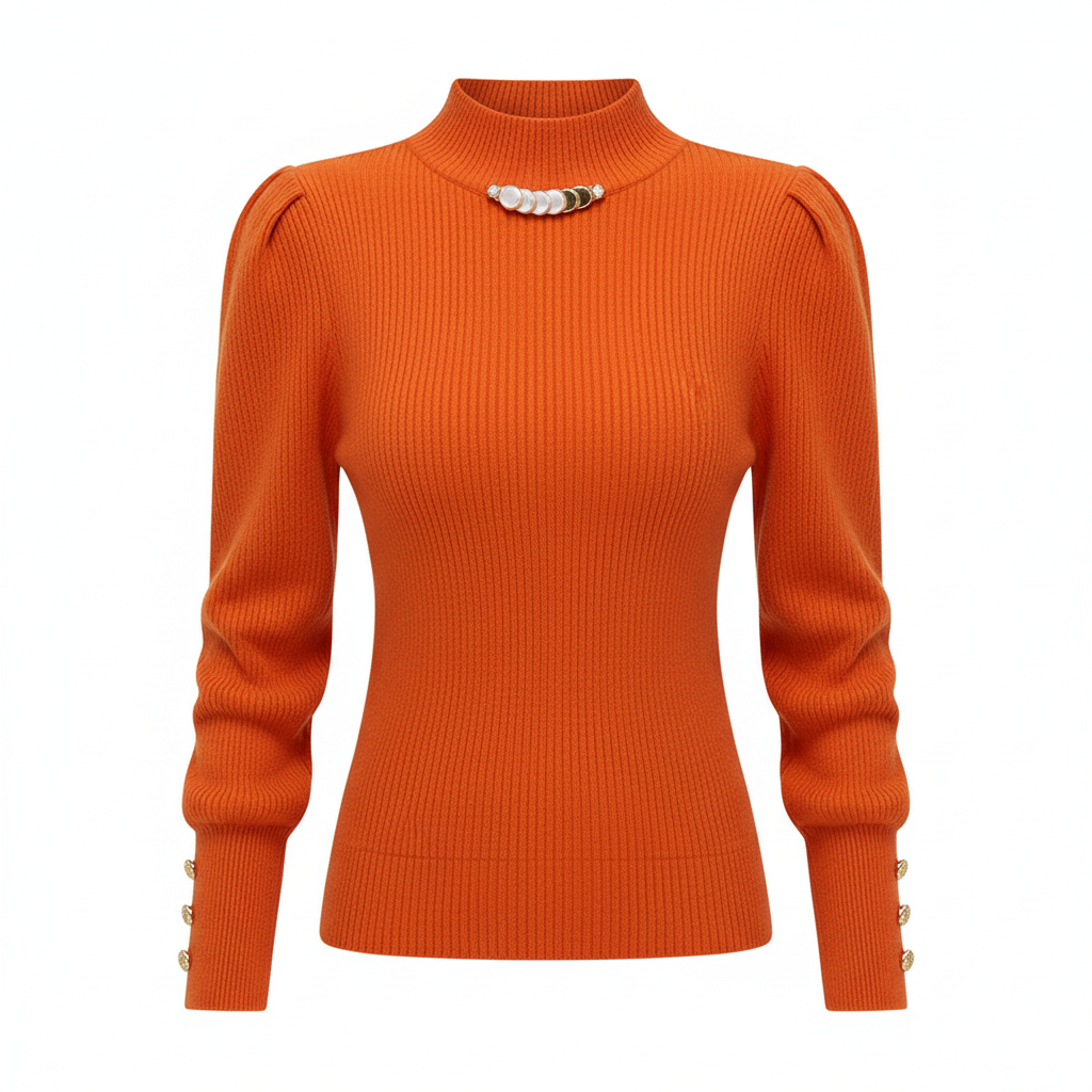 Elegant Solid Colored Button Sleeve Sweater’s/Women's Clothing/Autumn Winter Loose All-match Pullover’s.