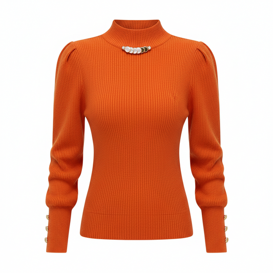 Elegant Solid Colored Button Sleeve Sweater’s/Women's Clothing/Autumn Winter Loose All-match Pullover’s.