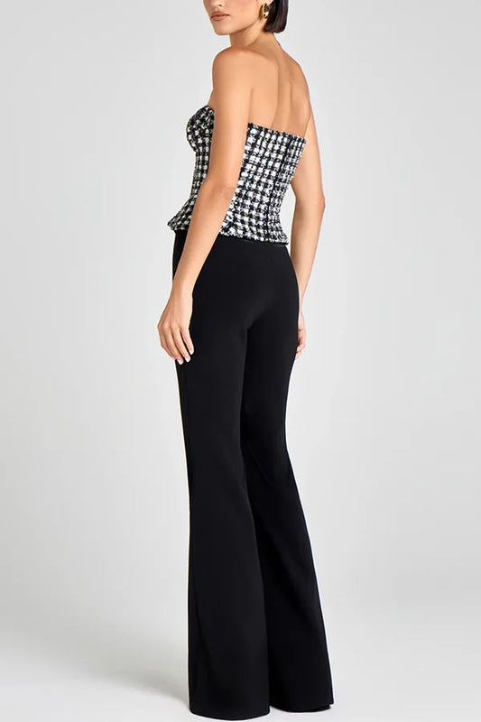 Luxury Tweed Corset Top for Women – Strapless Peplum Bustier with Gold Button Detail | Elegant Timeless Boutique Fashion