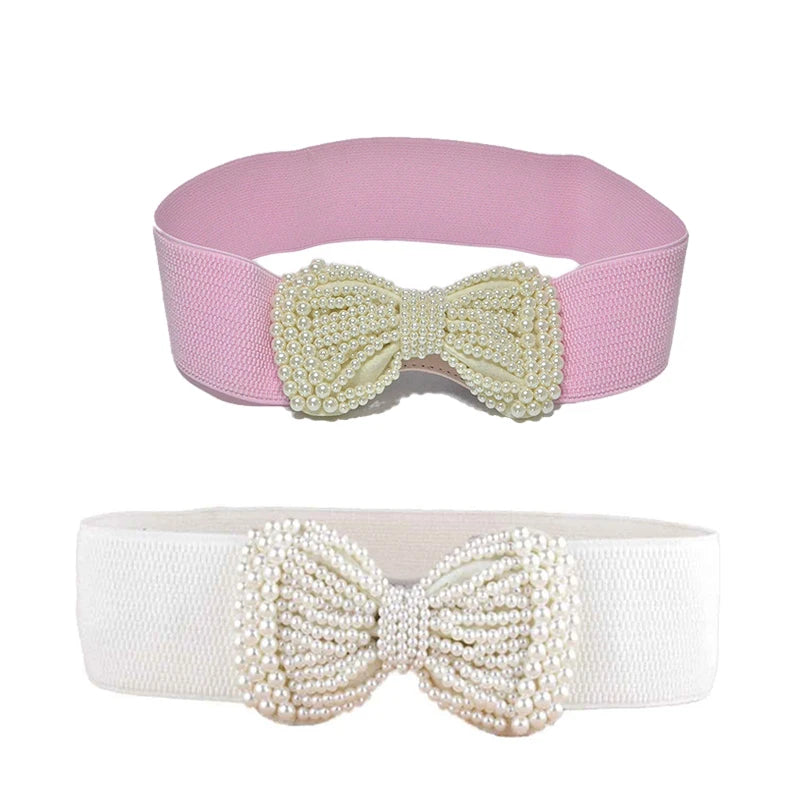 Refined Bowknot Elastic Belt/Elegant Women Wide Side Waistband/Female Dress Coat Clothing Exquisite Decoration Belt.