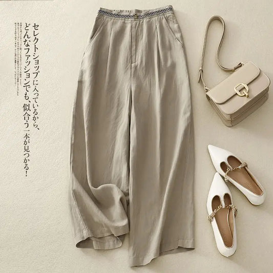 Comfy Linen Wide Leg Pants/Loose Flowy Versatile Cropped Trousers.