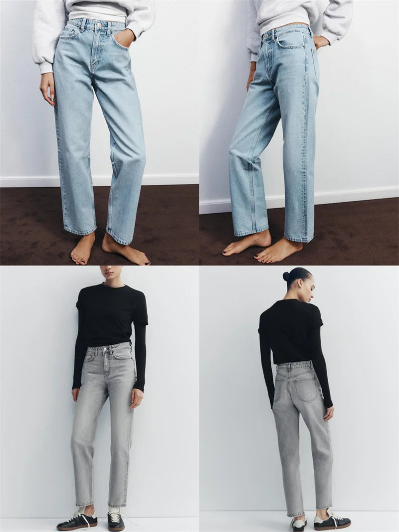 Women’s High-Waisted Straight-Leg Jeans – Classic Relaxed Fit Denim Pants