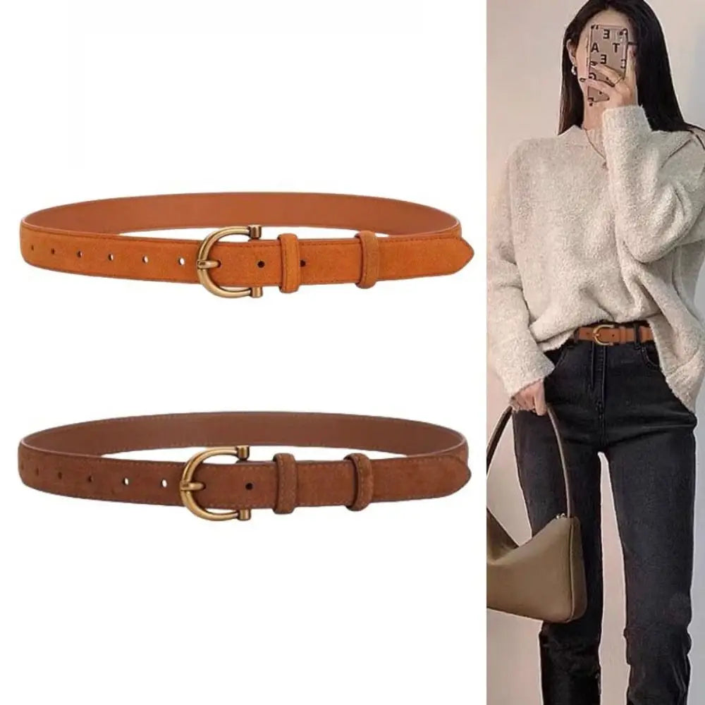 Women Luxury Design Suede Leather Belt Casual Versatile Business Waist Strap Trendy Trouser Dress Belts Gifts