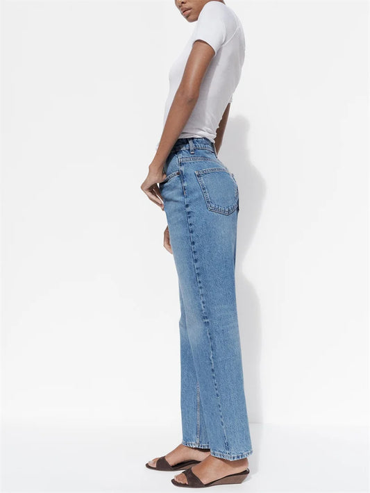 Women’s High-Waisted Straight-Leg Jeans – Classic Relaxed Fit Denim Pants