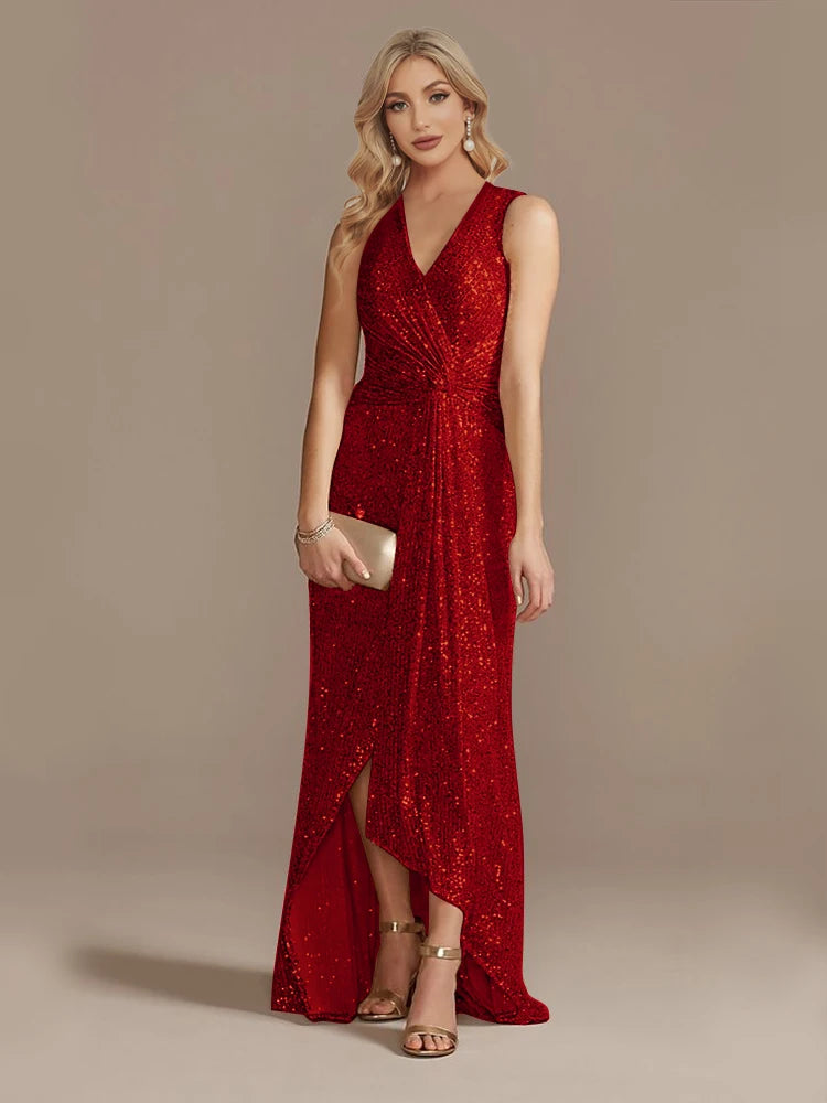 Luxury Floor Length V-Neck Evening/ Dresses Elegant Slit Party Women/Sequins Formal Cocktail Prom Gowns.