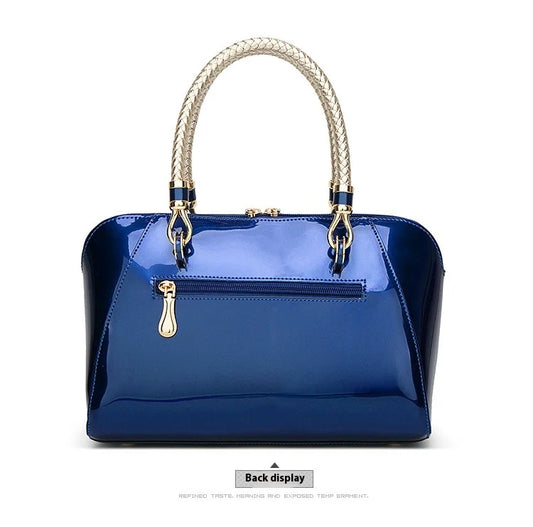 Luxury Pink Patent Leather Handbag – Glossy Top Handle Tote with Gold Hardware | Modern Blend Boutique