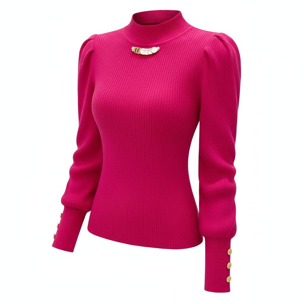 Elegant Solid Colored Button Sleeve Sweater’s/Women's Clothing/Autumn Winter Loose All-match Pullover’s.