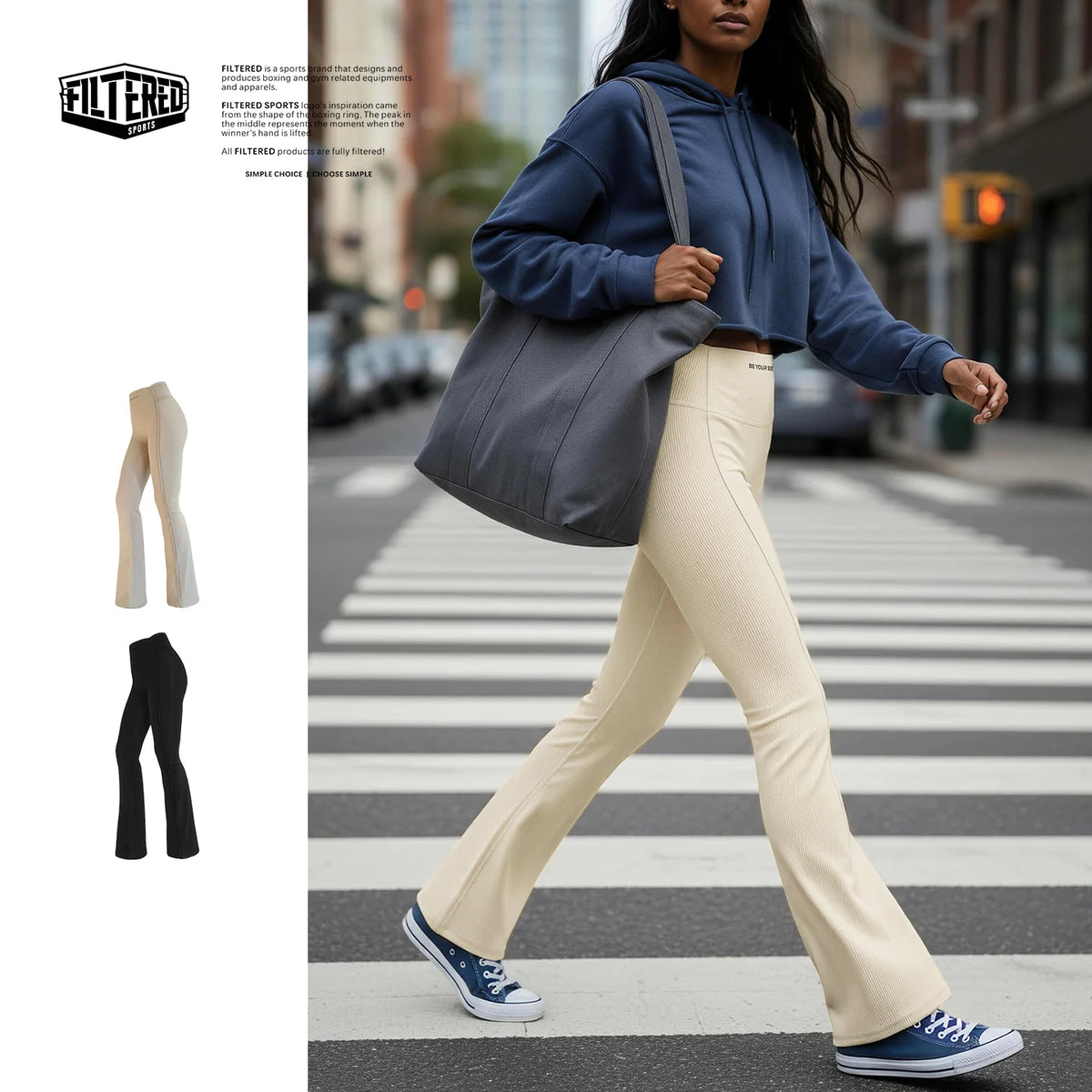 “High-waisted sculpting flare yoga pants with dual-curve construction and moisture-wicking stretch fabric.”