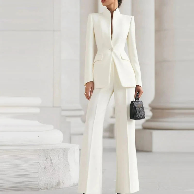 Elegant Tailored Long Sleeve Blazer & Wide-Leg Pant Suit Set – Timeless Professional Luxury Outfit for Women | Modern Blend Boutique