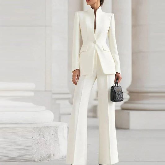 Elegant Tailored Long Sleeve Blazer & Wide-Leg Pant Suit Set – Timeless Professional Luxury Outfit for Women | Modern Blend Boutique
