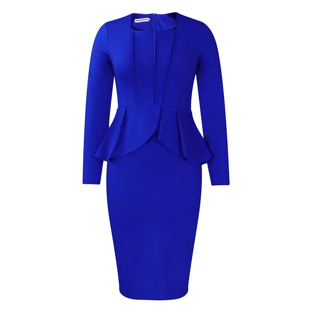 Exquisite Solid Ruffle Party Dress/Women Fashion Pleated Bodycon/Evening Wedding Work Business Midi Dress.