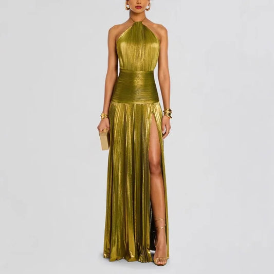 Luxurious Corset Cocktail Dress/Sexy Off Shoulder Halter Folds/Slit Guest Celebrity Long Dress Celebrity Prom Gown.