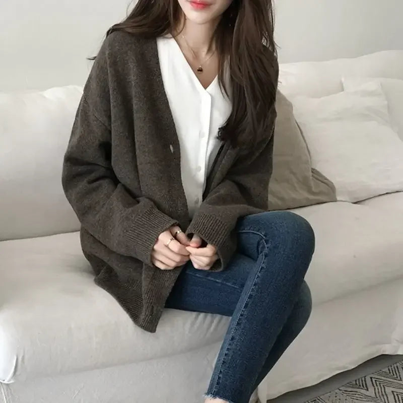 Oversized Women’s Cardigan | Soft Knit V-Neck Button Sweater | Relaxed Longline Layer