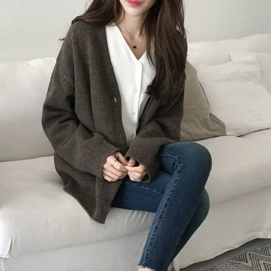 Oversized Women’s Cardigan | Soft Knit V-Neck Button Sweater | Relaxed Longline Layer