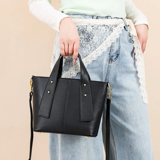 Timeless Black Leather Tote & Crossbody Bag for Everyday Style