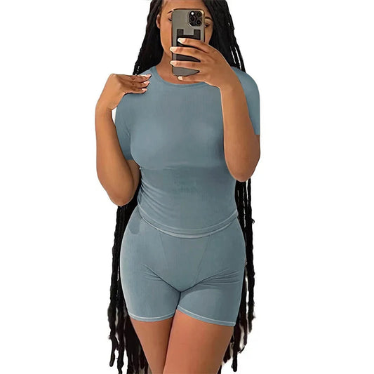 Casual Workout Day/Two Piece Outfit/Fitted Crew Neck/T~shirt/High Waist Pant’s/Matching Sets Streetwear.