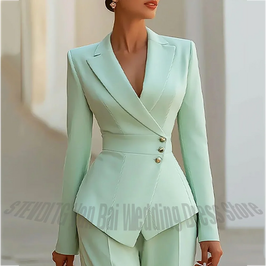 Modern Blend Boutique Luxury Tailored 2-Piece Women’s Suit Set – Elegant Slim Fit Business & Formal Blazer Trouser Outfit