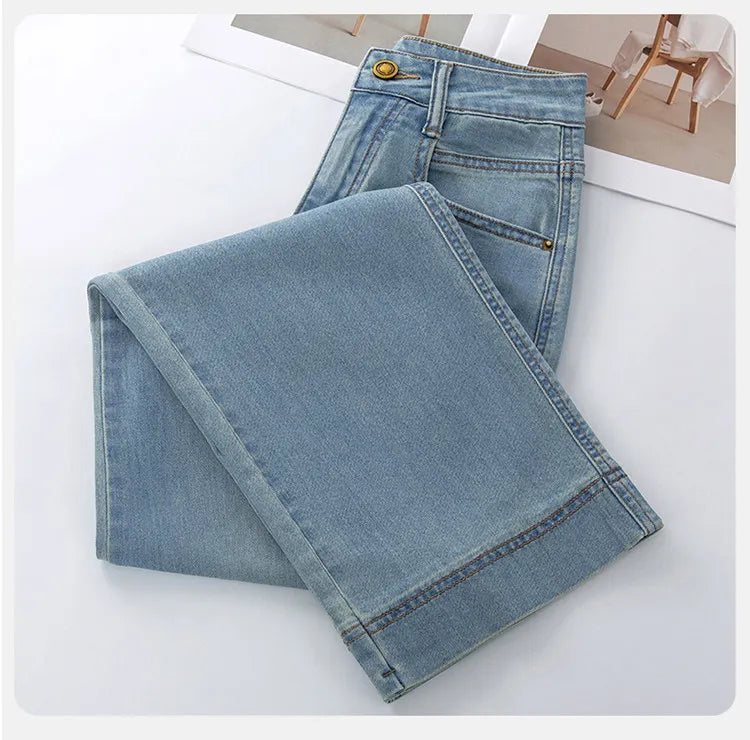 Women’s High-Waist Wide-Leg Jeans | Retro Straight-Leg Denim Pants | Light & Dark Wash