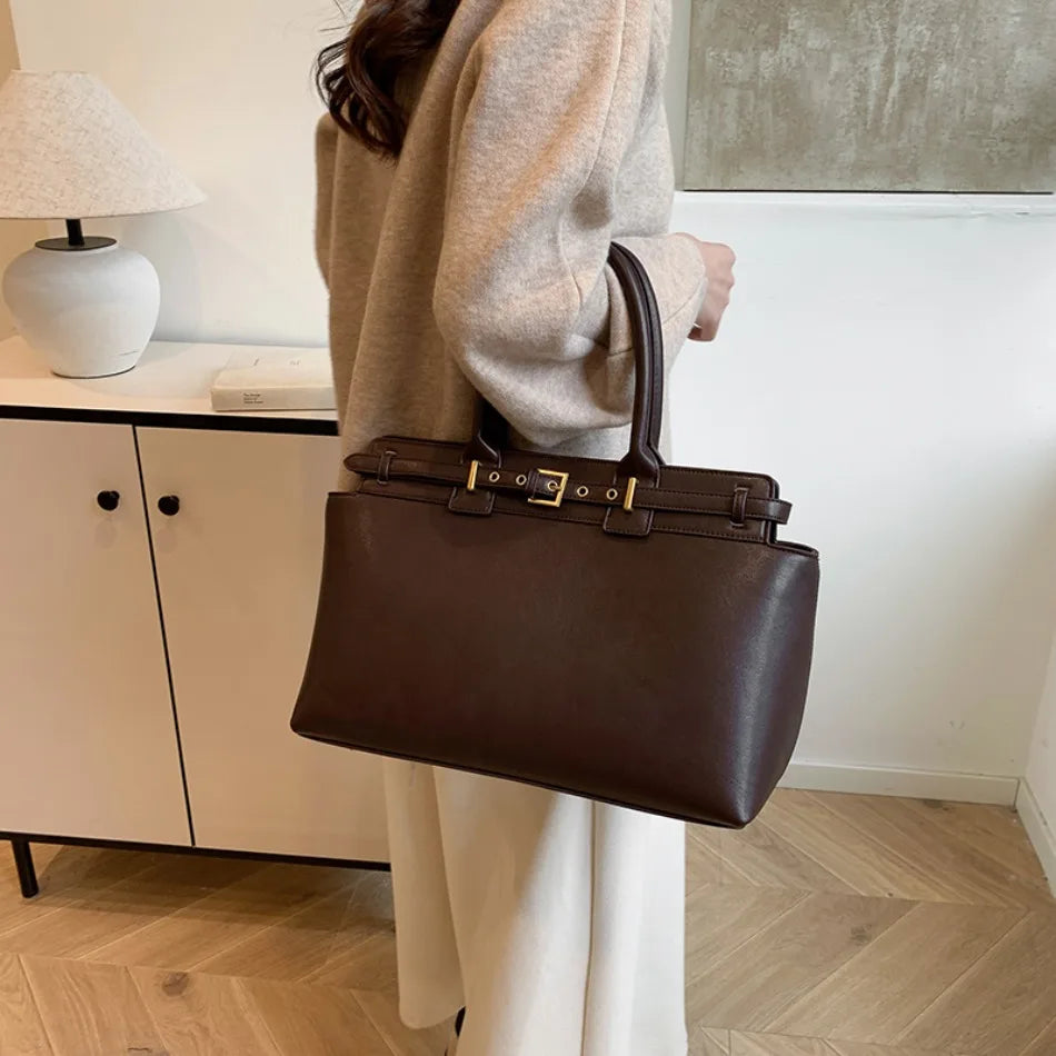 Luxury Large Capacity Tote Bag for Women – Elegant PU Leather Designer Work Handbag