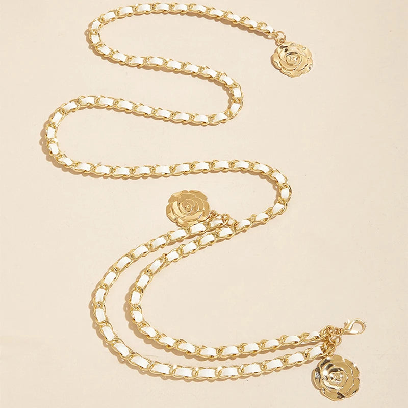 Luxury Quality Metal Waist Chain Belts/Women Round Flower Pendant Chain Strap Rope  Fine For a Waistband Dress.