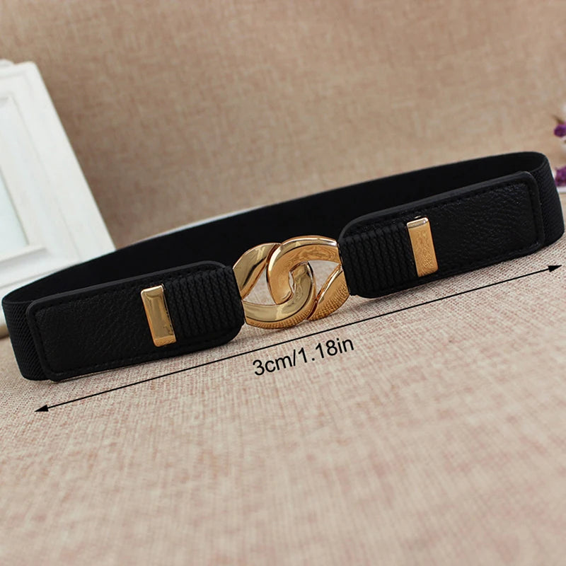 Female Wide Elastic Belt/Waistband Metal Buckle Belt/Women Waist Band Cummerband Sweater Coat Clothing Accessories.