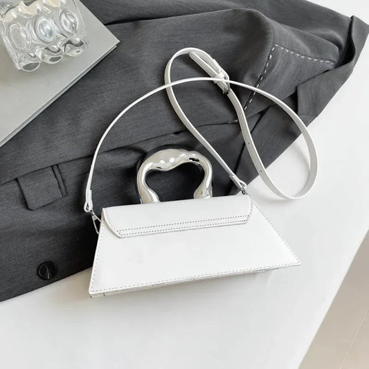 Luxury Heart Handle Mini Handbag – Structured Crossbody & Clutch Purse with Metallic Top Handle
