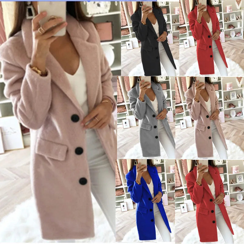 Fashion Woolen Blended Winter Coat’s/Turn Down Collar/Long Sleeve Double Breasted Woolen Coat for Women.
