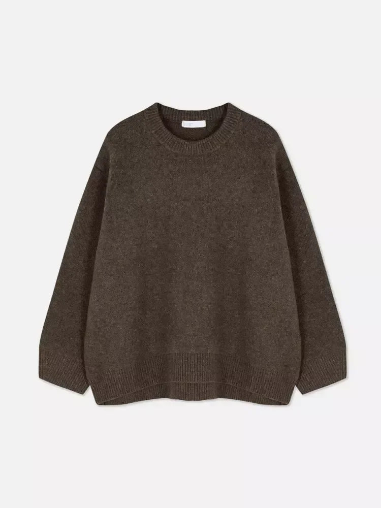Solid Loose Sweater Fashion Elegant/O-neck Long Sleeve Knitted Pullover/Autumn Female Warm Thick Tops/Comfy Jumpers/
