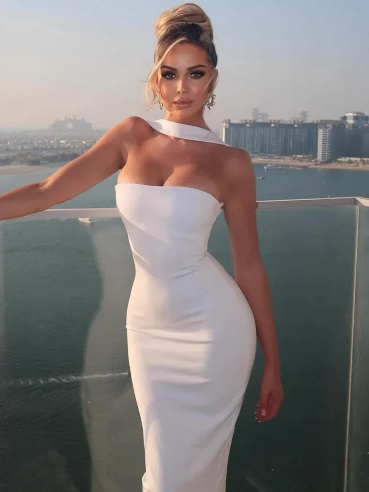 Elegant Halter Neck Bodycon Maxi Dress for Women – Strapless Backless Sleeveless Evening Party Dress | Modern Blend Boutique