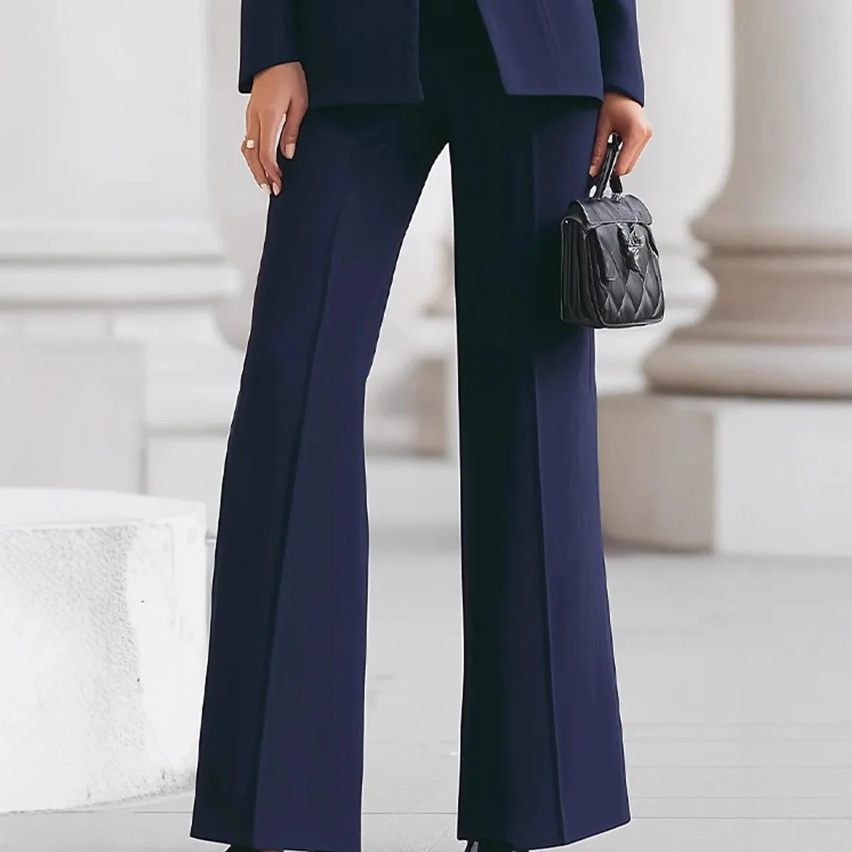 Two-Piece Women’s Tailored Pant Set – Elegant Solid Matching Blazer & Pants