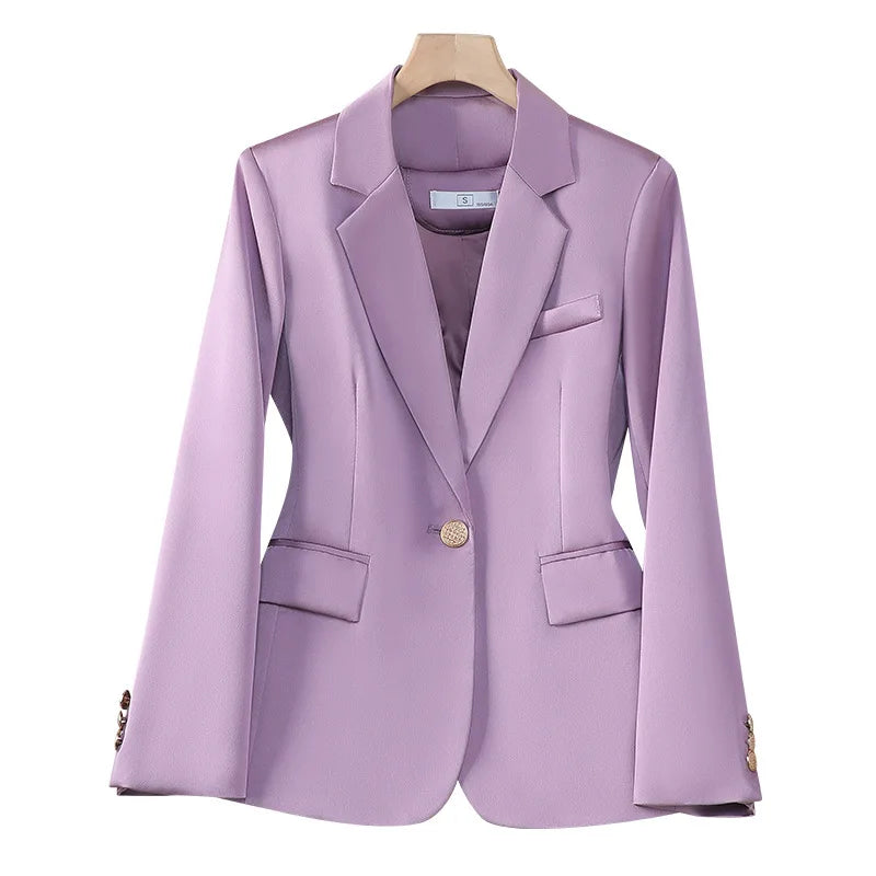 Solid Slim Fitted Single Button Women Casual Temperament Top High Stretched/Single Breasted Regular Length Set.