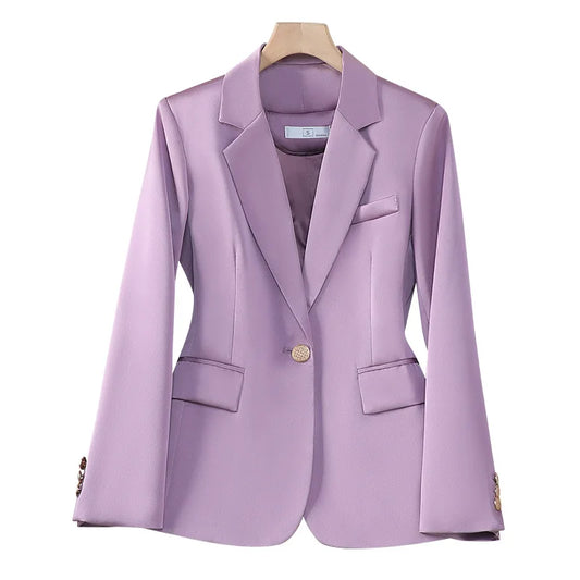 Solid Slim Fitted Single Button Women Casual Temperament Top High Stretched/Single Breasted Regular Length Set.