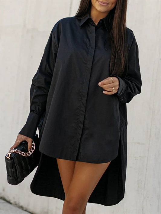 Single Breasted Solid Shirt/Turn Down Collar Cardigan/Loose Spliced Shirts/ Pockets High Street Autumn.