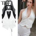 Off Shoulders Women's Halter Vest/Black/White/Grey Vest/Outerwears/Single Breasted/Off Shoulder Sleeveless Vests/turned down collar.