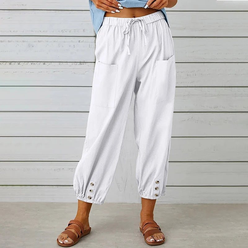 Comfy Carpi Harajuku Pants/Loose Cotton Linen/Solid Color Elastic Waist Loose Straight Trousers/Waist Wide Leg Pants.