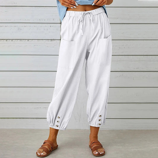 Comfy Carpi Harajuku Pants/Loose Cotton Linen/Solid Color Elastic Waist Loose Straight Trousers/Waist Wide Leg Pants.