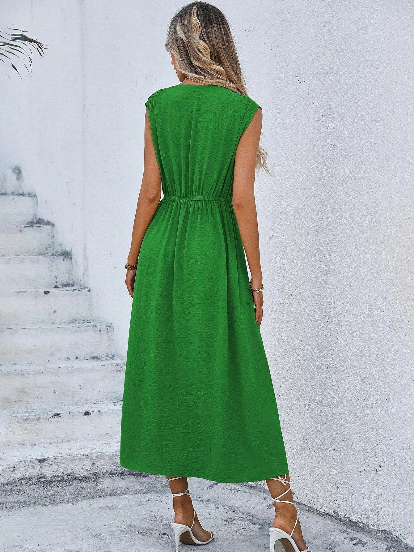 Elegant Sleeveless Waist Tie Midi Dress for Women – Romantic Vacation A-Line Summer Dress | Casual Chic Date Night Outfit | Modern Blend Boutique