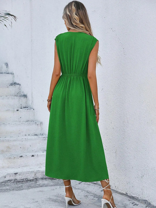 Elegant Sleeveless Waist Tie Midi Dress for Women – Romantic Vacation A-Line Summer Dress | Casual Chic Date Night Outfit | Modern Blend Boutique