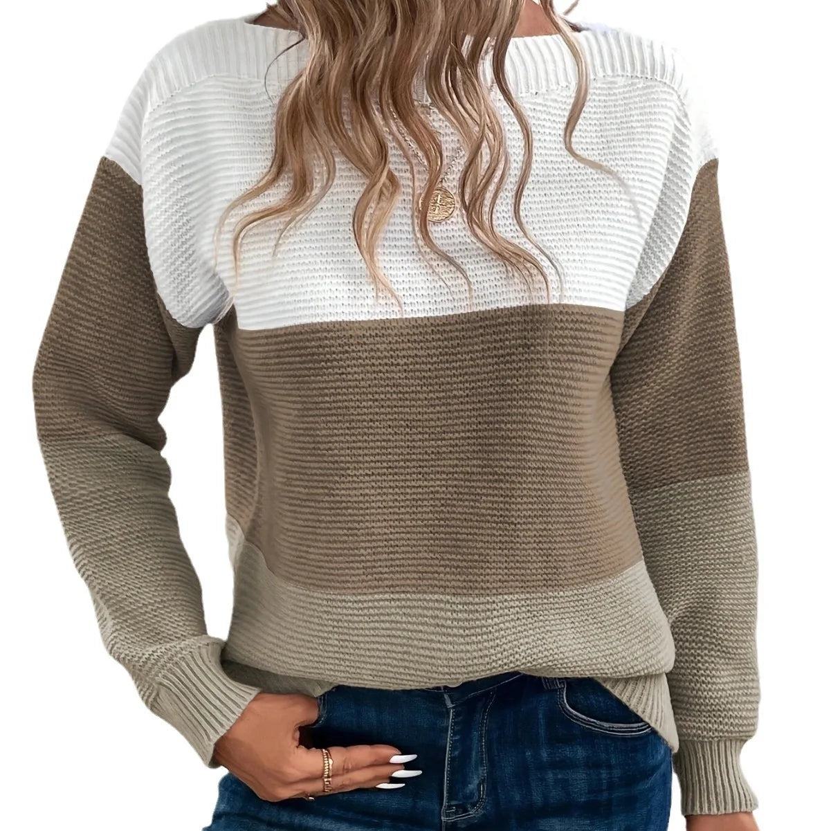 Three-Colored Patchwork Sweater/Casual Loose Jumper Wear/Female Autumn Winter Knitted Thickened Warm Tops.