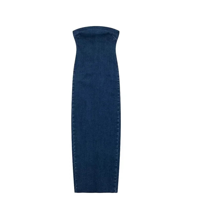 The Denim Muse Strapless Midi Dress